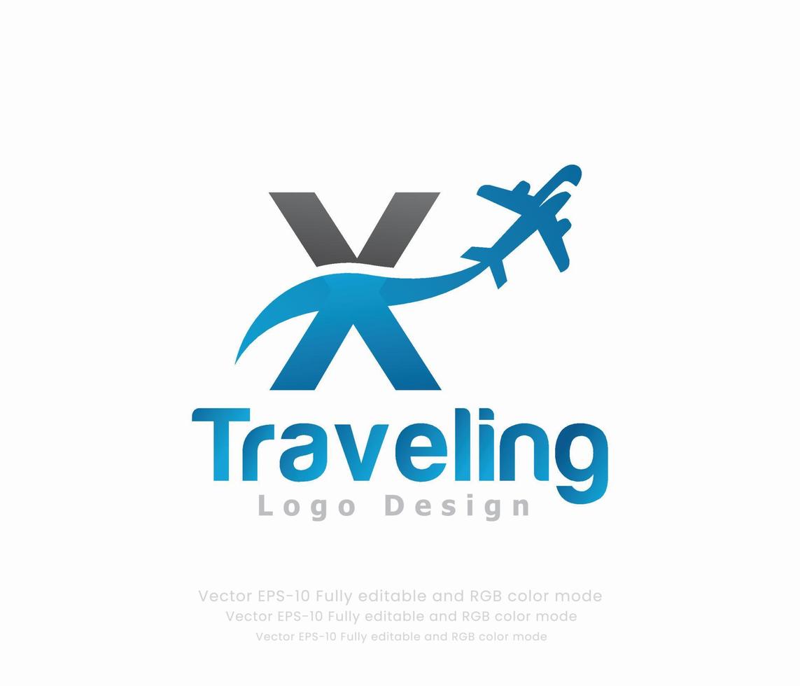 brief X reizen logo en vliegtuig logo vector