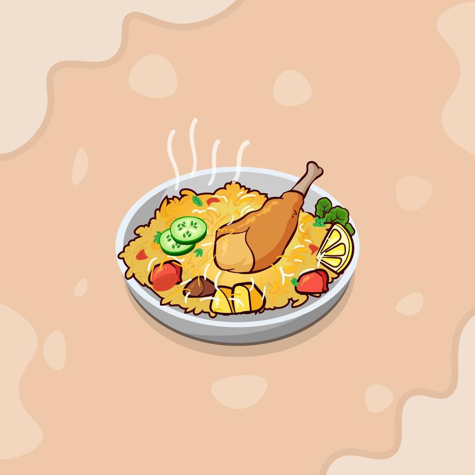 getrokken heerlijk kip biryani, en Aziatisch voedsel illustraties vector met hoge kwaliteit waterverf. creatief minimaal biryani illustraties met waterverf