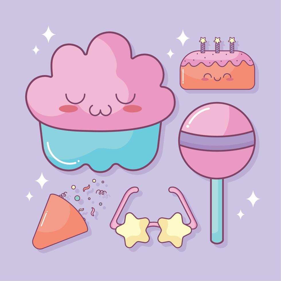 kawaii verjaardag items vector