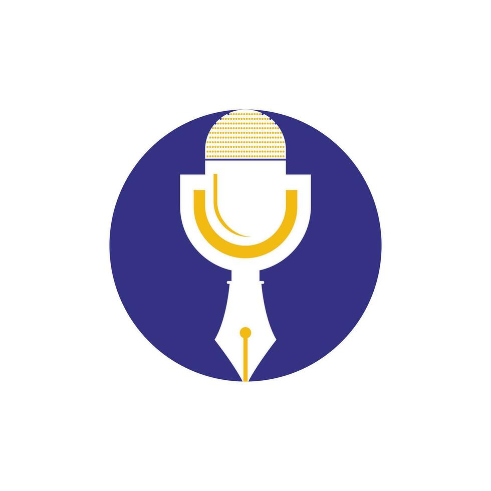 pen microfoon conferentie podcast radio logo ontwerp. onderwijs podcast vector logo ontwerp.