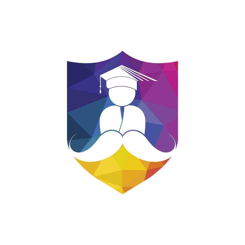 sterk onderwijs logo ontwerp sjabloon. leerling met snor icoon ontwerp. vector