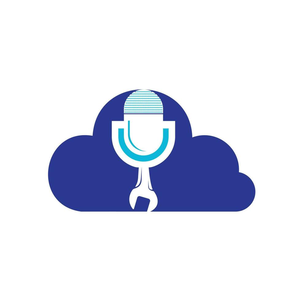 reparatie podcast vector logo ontwerp. moersleutel en mic icoon ontwerp.