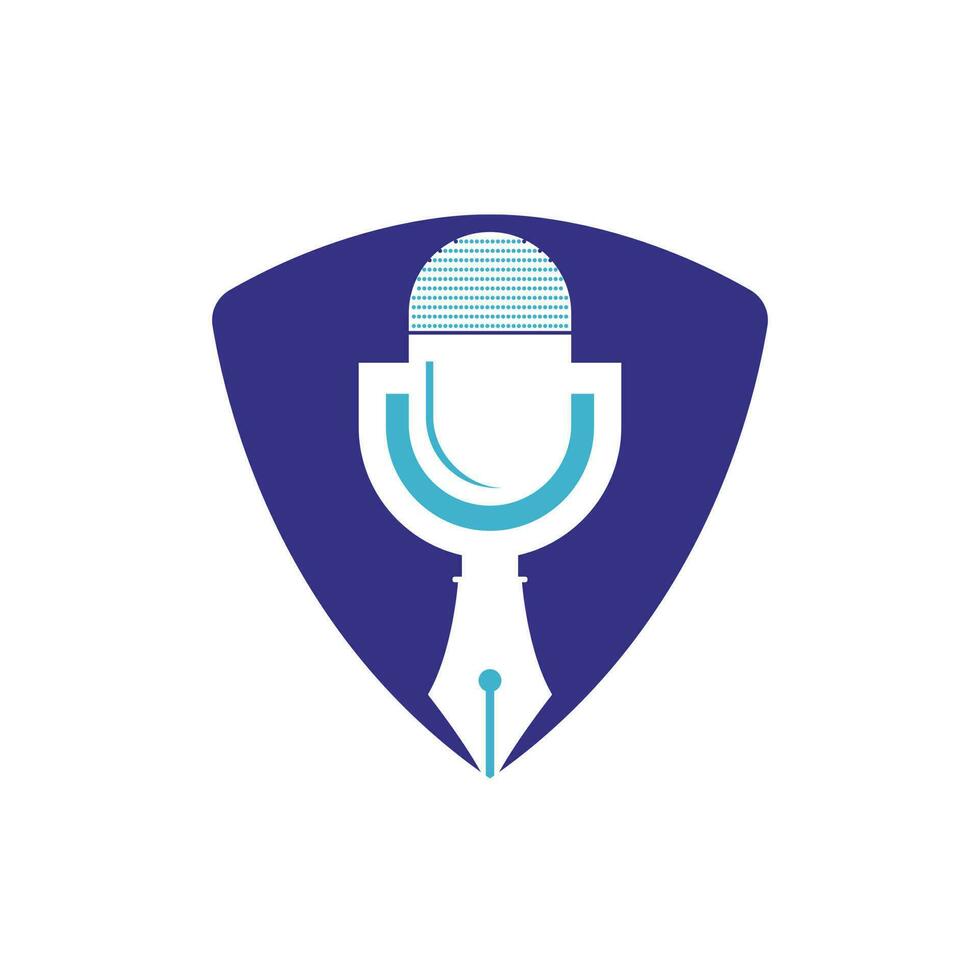 pen microfoon conferentie podcast radio logo ontwerp. onderwijs podcast vector logo ontwerp.