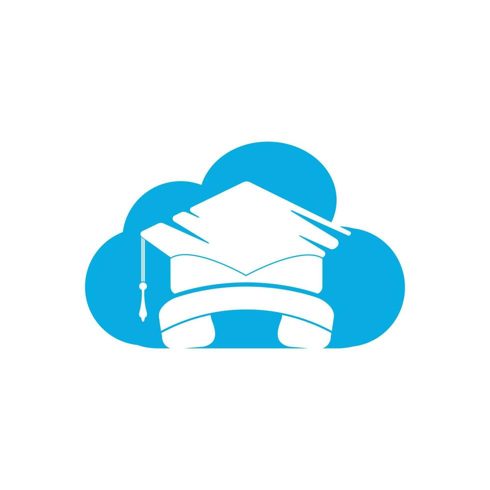 onderwijs telefoontje vector logo ontwerp sjabloon. diploma uitreiking pet en handset met wolk icoon logo.