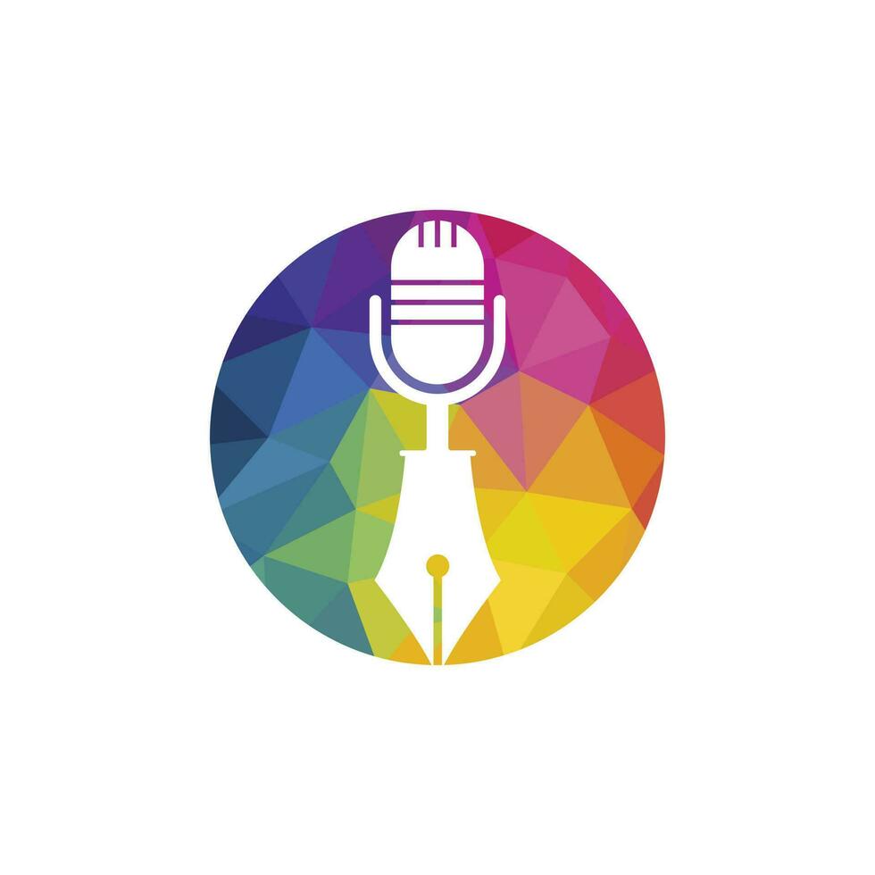 pen microfoon conferentie podcast radio logo ontwerp. onderwijs podcast vector logo ontwerp.