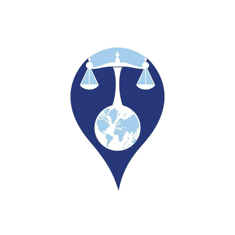 Internationale tribunaal en opperste rechtbank logo concept. balans Aan wereldbol icoon ontwerp. vector