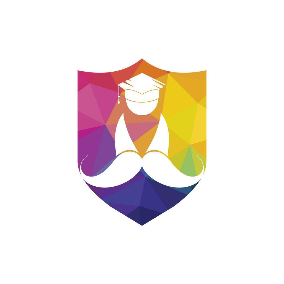 sterk onderwijs logo ontwerp sjabloon. leerling met snor icoon logo ontwerp. vector