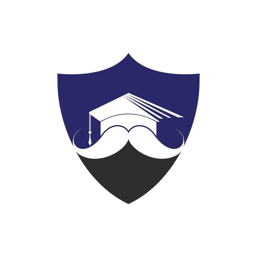 sterk onderwijs logo ontwerp sjabloon. hoed diploma uitreiking met snor icoon ontwerp. vector