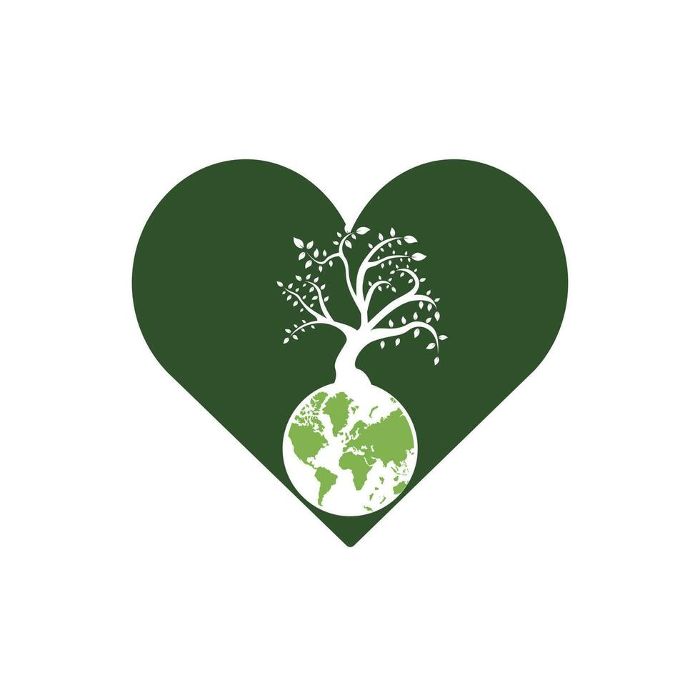 wereldbol boom met hart vector logo ontwerp sjabloon. planeet en eco symbool of icoon.