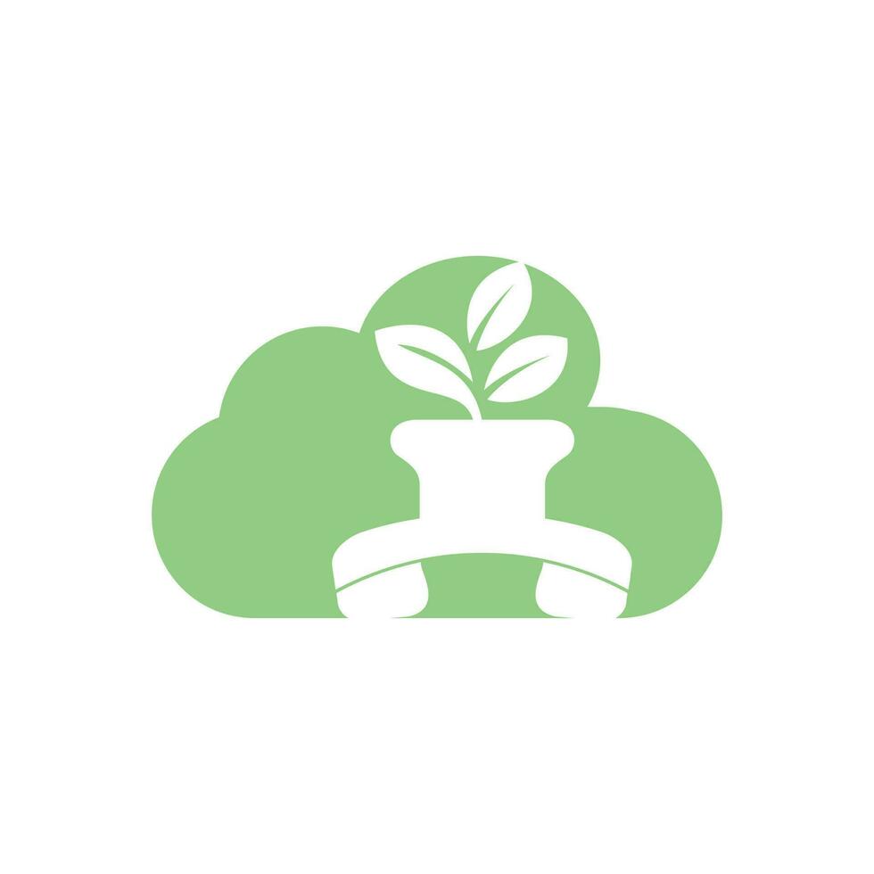 natuur telefoontje vector logo ontwerp. handset met bloem pot icoon ontwerp sjabloon.