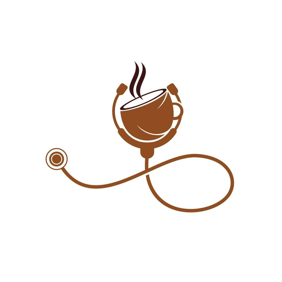 gezond koffie vector logo ontwerp. artsen stethoscoop met koffie kop logo ontwerp.