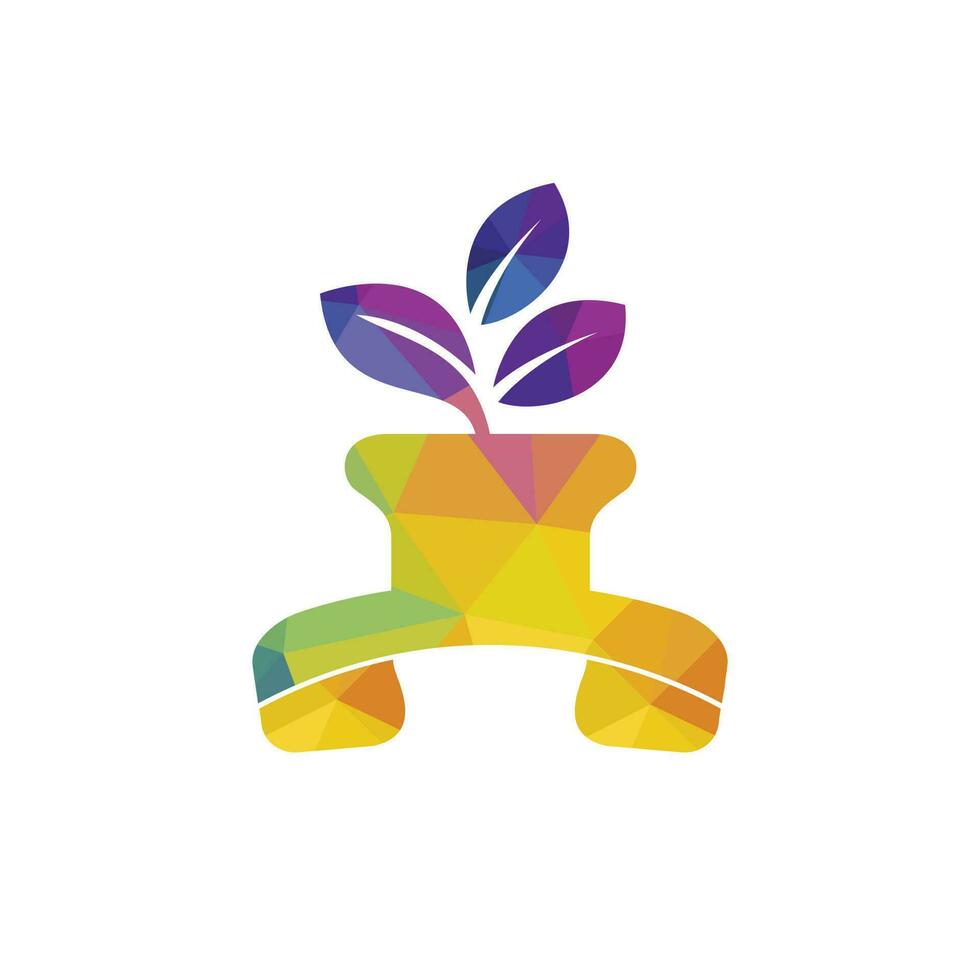 natuur telefoontje vector logo ontwerp. handset met bloem pot icoon ontwerp sjabloon.