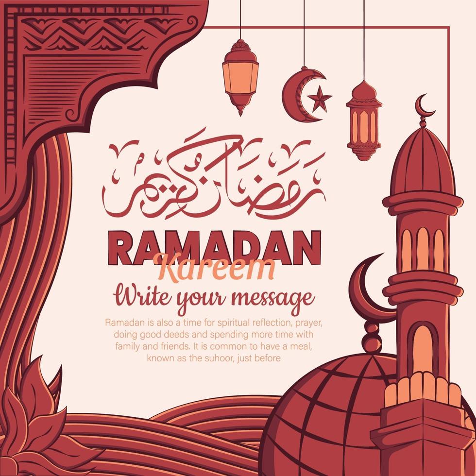 hand getrokken illustratie van ramadan kareem of eid mubarak groet concept op witte achtergrond. vector