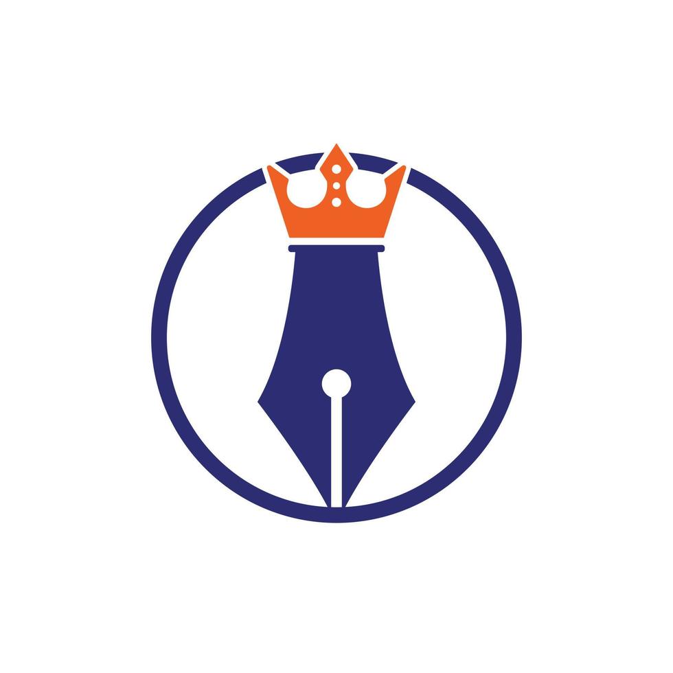 koning pen vector logo ontwerp. Koninklijk pen kroon logo ontwerp vector sjabloon.