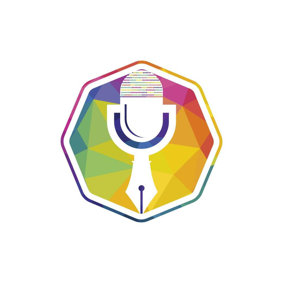 pen microfoon conferentie podcast radio logo ontwerp. onderwijs podcast vector logo ontwerp.