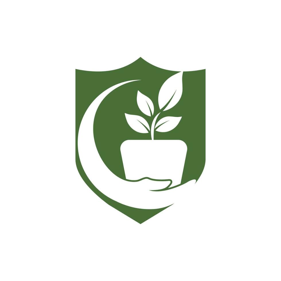 bloem pot in hand- vector logo ontwerp. tuin zorg logo ontwerp concept.