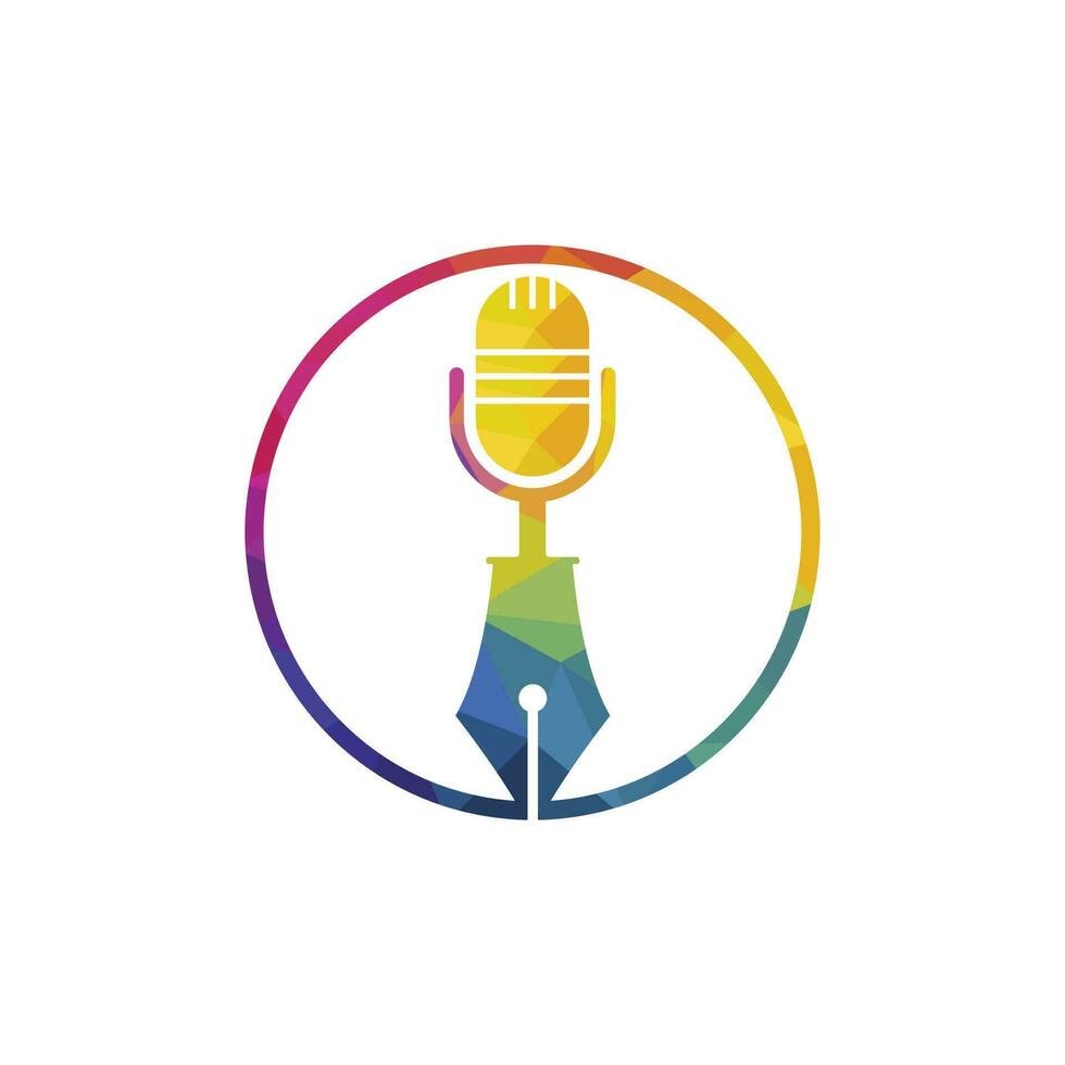 pen microfoon conferentie podcast radio logo ontwerp. onderwijs podcast vector logo ontwerp.