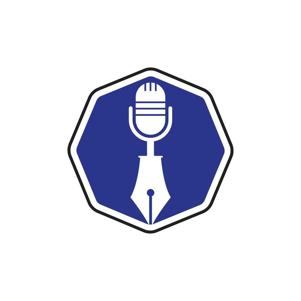 pen microfoon conferentie podcast radio logo ontwerp. onderwijs podcast vector logo ontwerp.