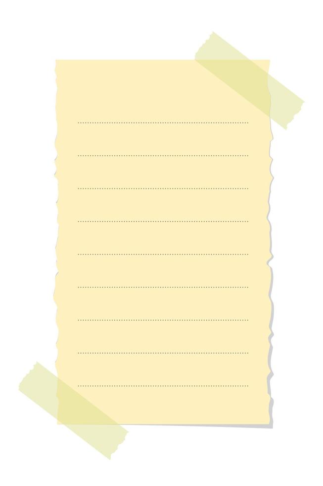 gescheurd geel kleverig Notitie vector illustratie. geplakt kantoor memo papier sjabloon.