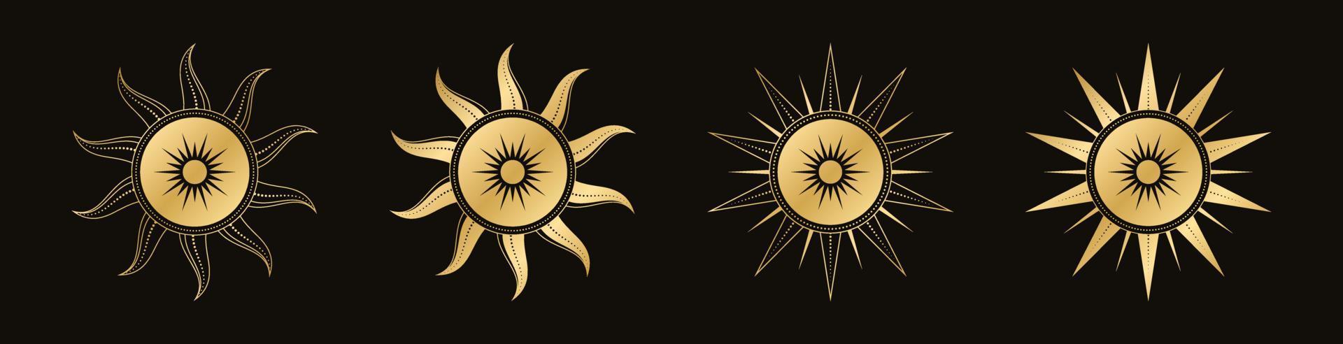 abstract goud hemel- zon vector illustratie sest. Boheems mysticus symbool. magie talisman, antiek tribal stijl, boho, tatoeëren, kunst afdrukken, tarot