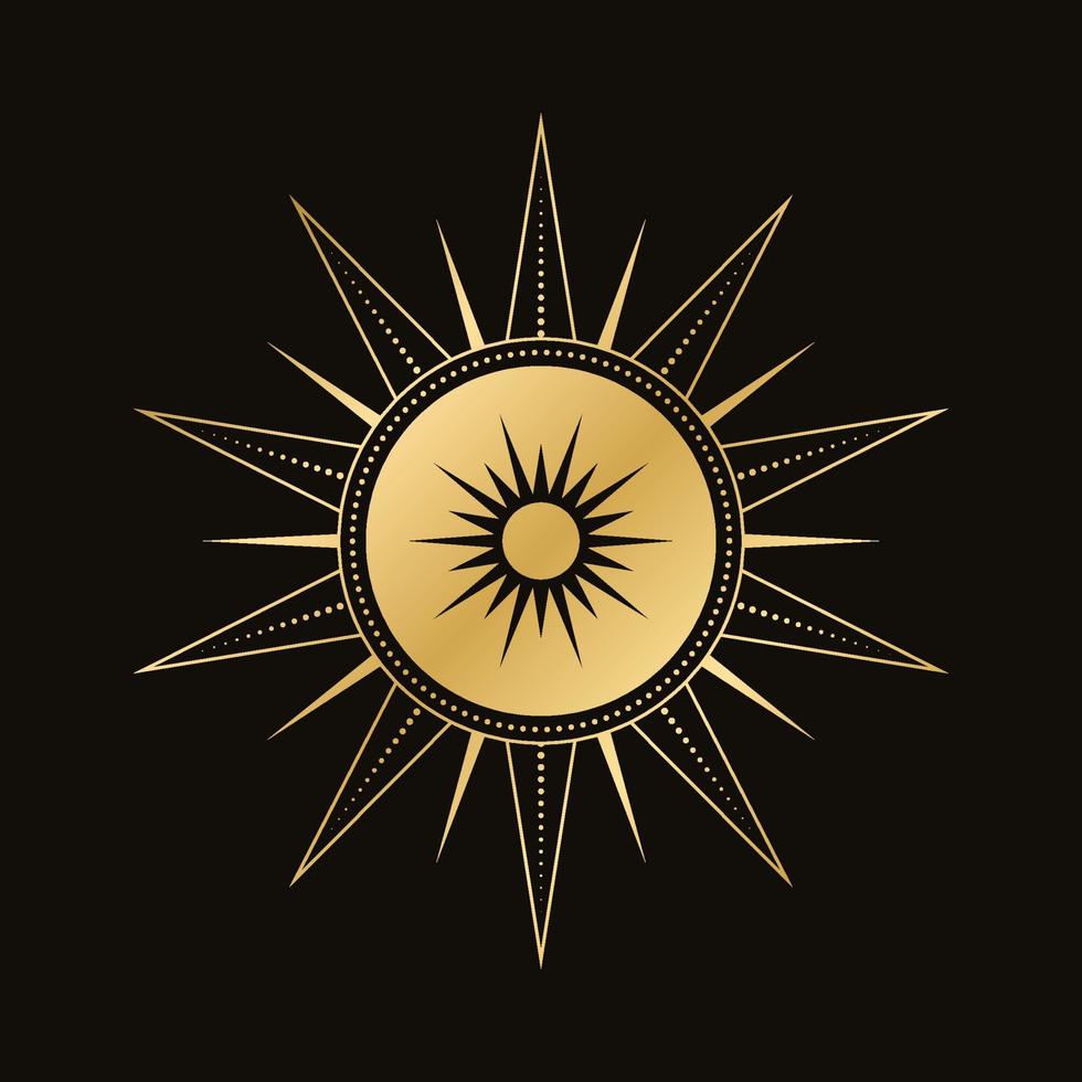 goud hemel- zon vector illustratie. Boheems mysticus symbool. magie talisman, tribal stijl, boho, tatoeëren, kunst afdrukken, tarot