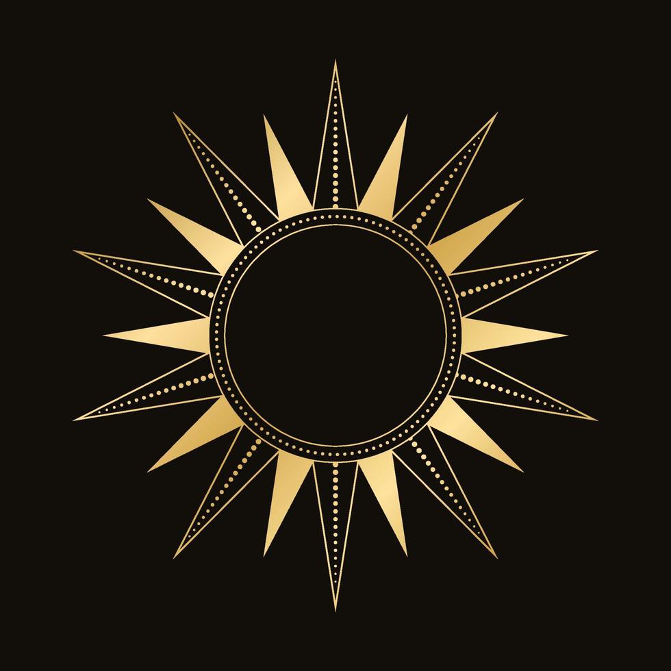 goud hemel- zon vector illustratie. Boheems mysticus symbool. magie talisman, tribal stijl, boho, tatoeëren, kunst afdrukken, tarot