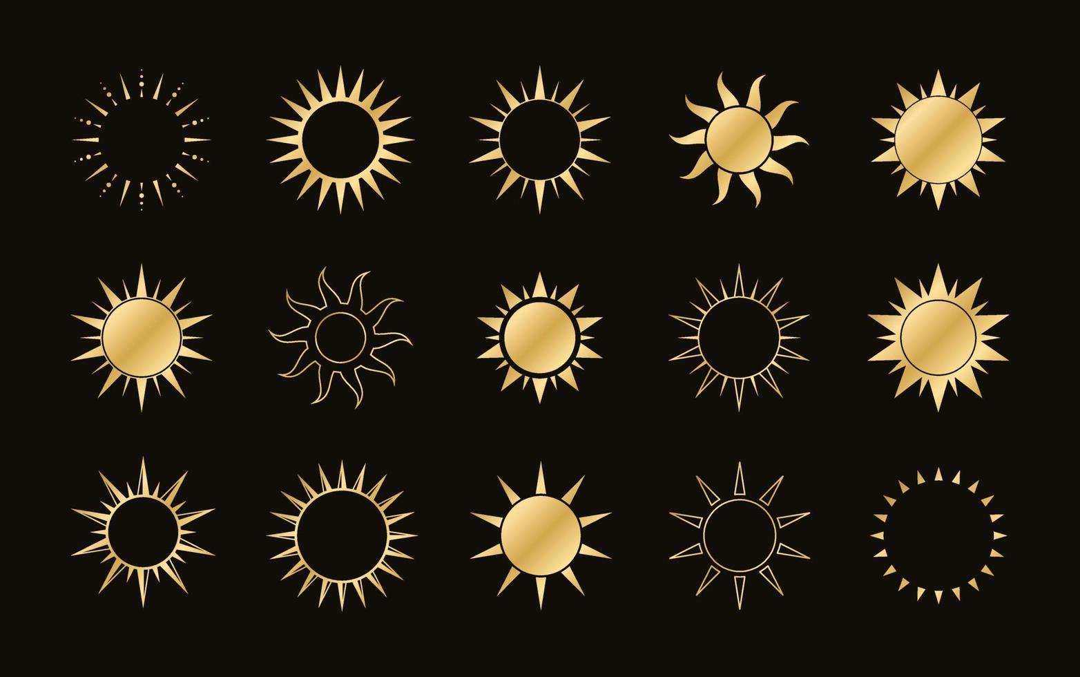 gouden boho hemel- zon icoon logo set. gemakkelijk modern abstract ontwerp voor Sjablonen, afdrukken, web, sociaal media berichten vector