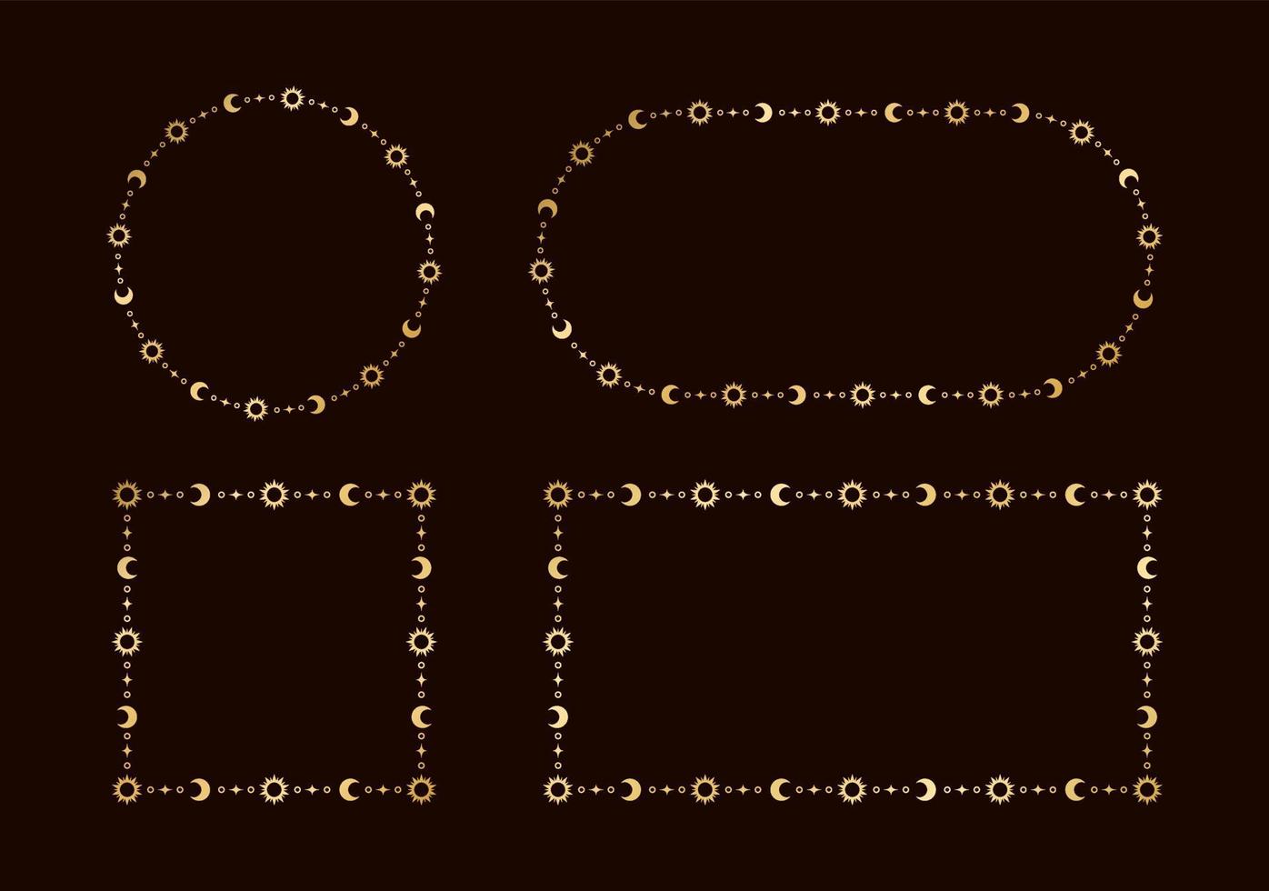 mysticus hemel- gouden kader reeks met zon, sterren, maan fasen, halve manen en kopiëren ruimte. overladen magisch achtergrond. vector