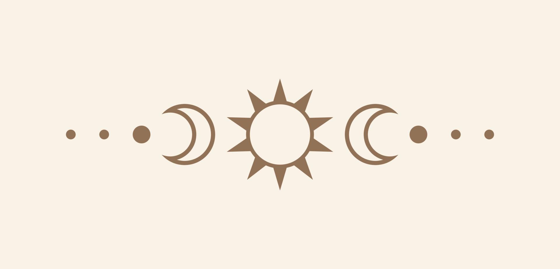 hemel- tekst verdeler met zon, sterren, maan fasen, halve manen. overladen boho mysticus scheidingsteken decoratief element vector