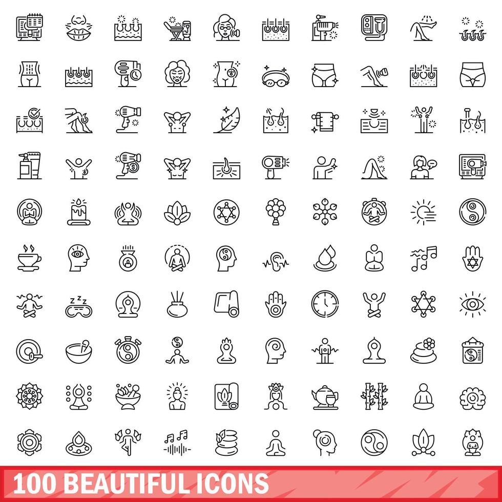 100 mooi pictogrammen set, schets stijl vector
