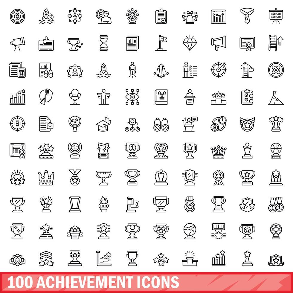 100 prestatie pictogrammen set, schets stijl vector