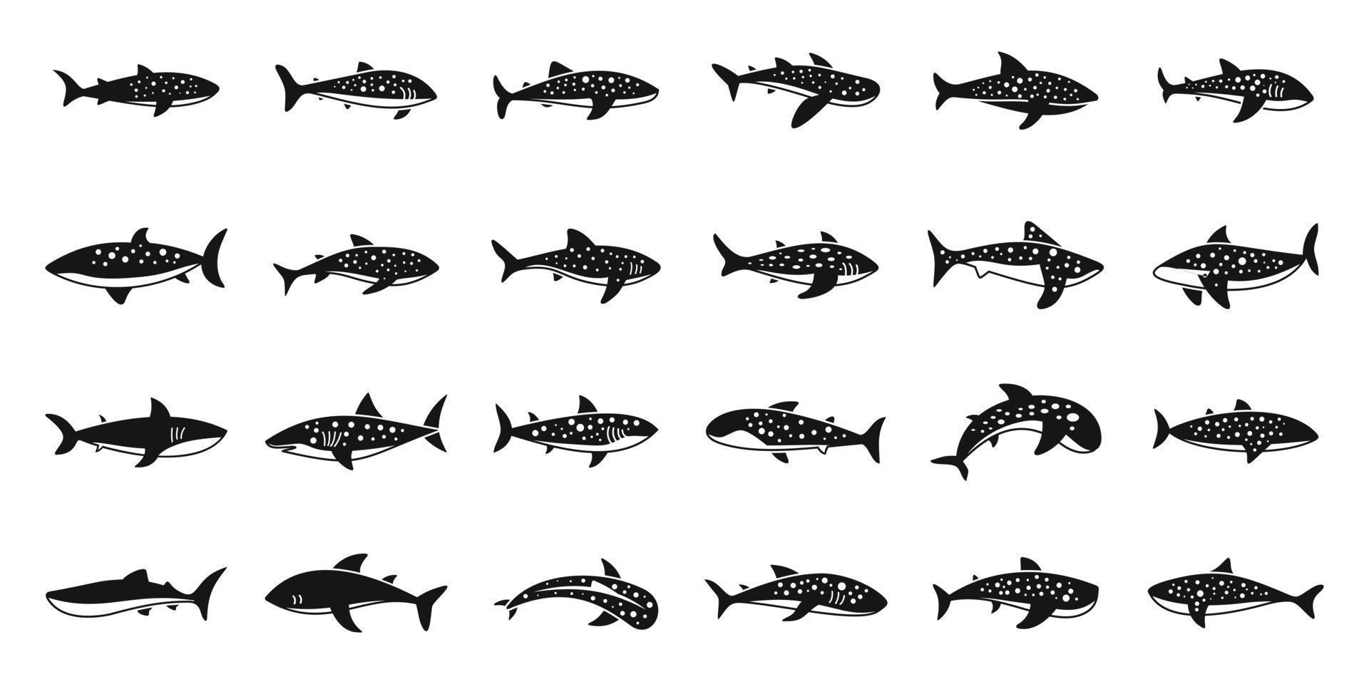 walvis haai pictogrammen reeks gemakkelijk vector. vis dier vector