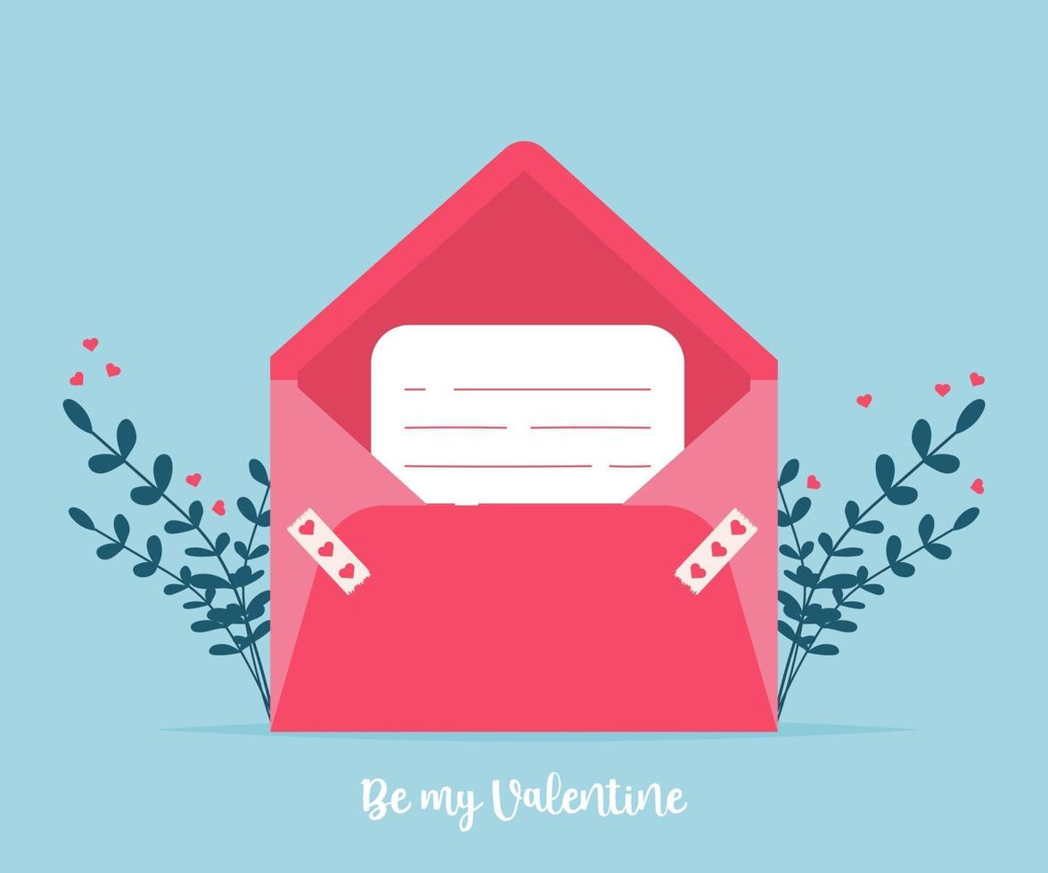liefdesmail met valentijnskaart. hou van je papieren kaart envelop. vector
