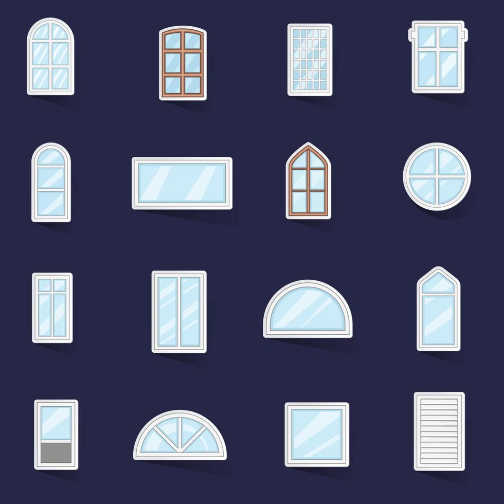 venster ontwerp types pictogrammen reeks vector sticker