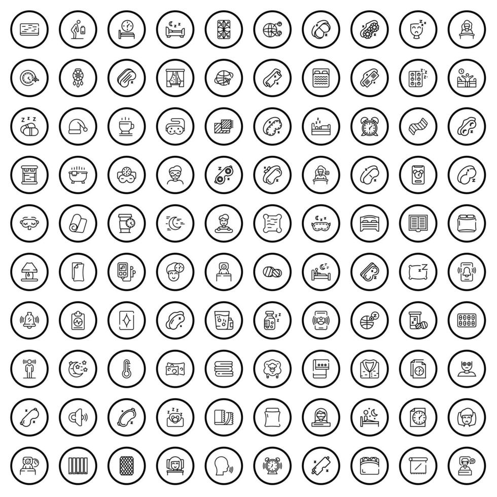 100 slaap iconen set, Kaderstijl vector