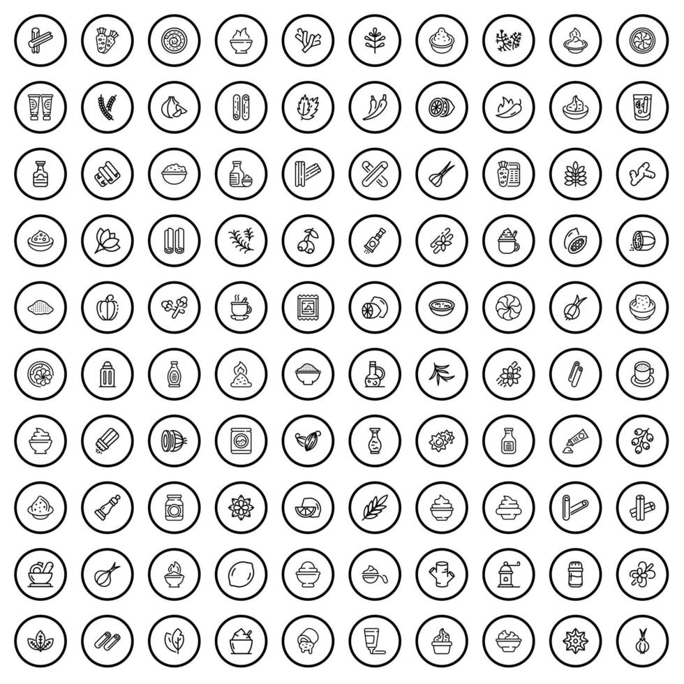 100 kruid pictogrammen set, schets stijl vector