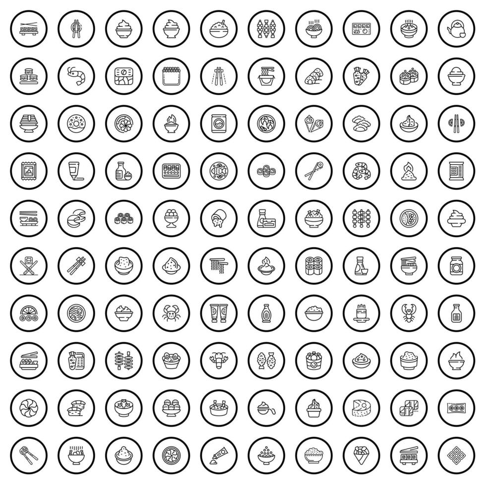 100 sushi pictogrammen set, schets stijl vector