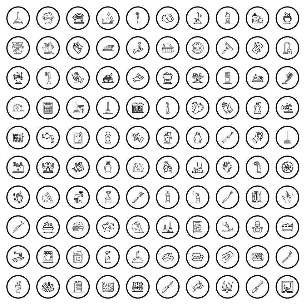 100 hygiëne iconen set, Kaderstijl vector