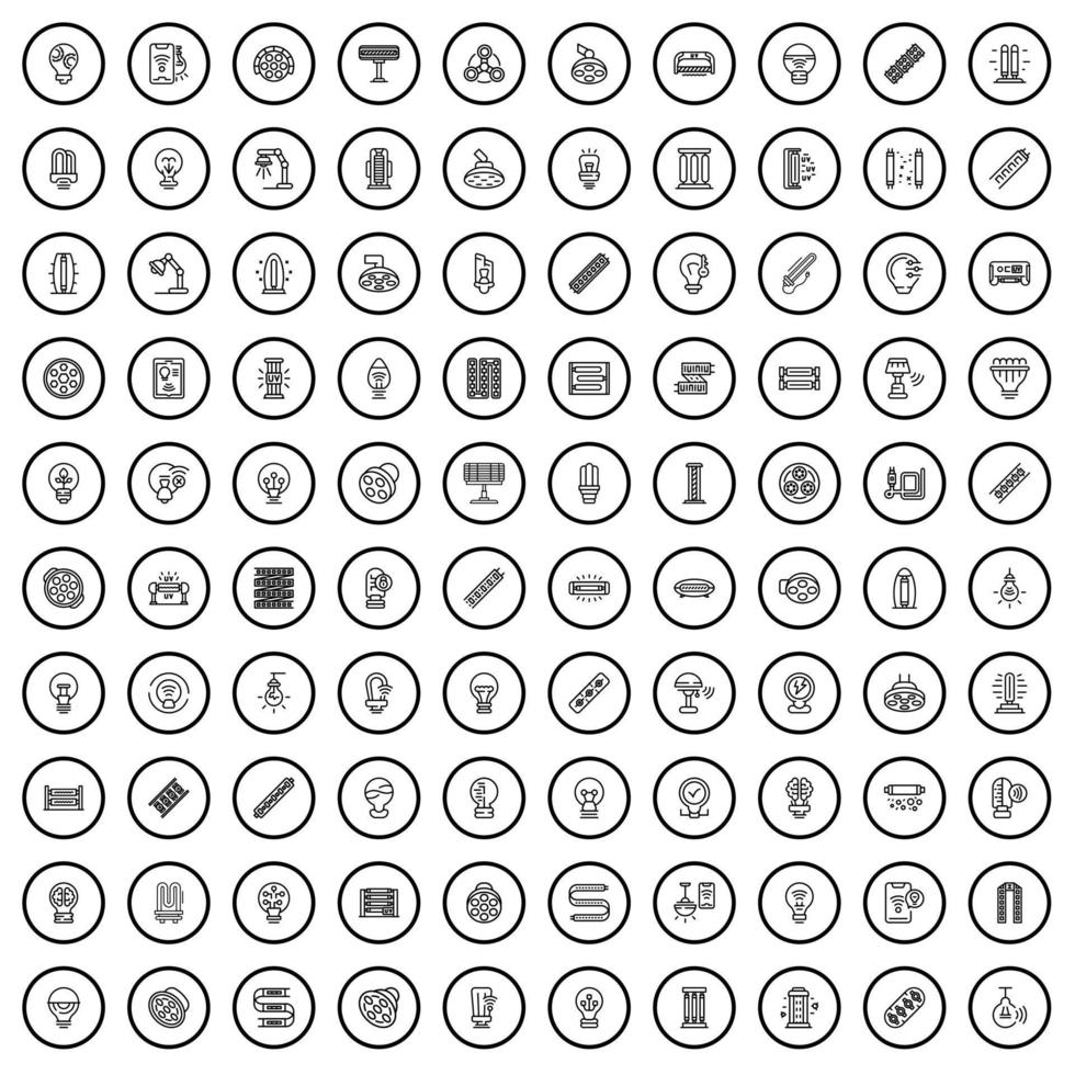 100 lamp pictogrammen set, schets stijl vector