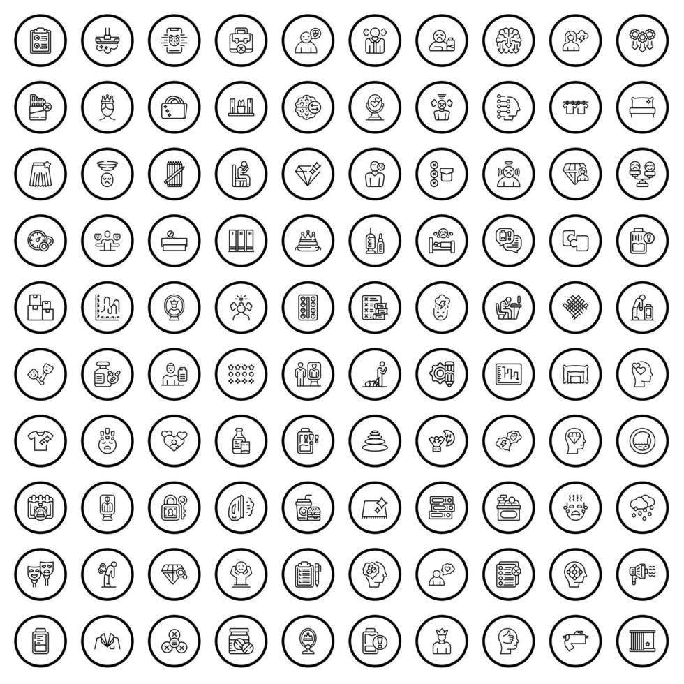 100 mentaal pictogrammen set, schets stijl vector