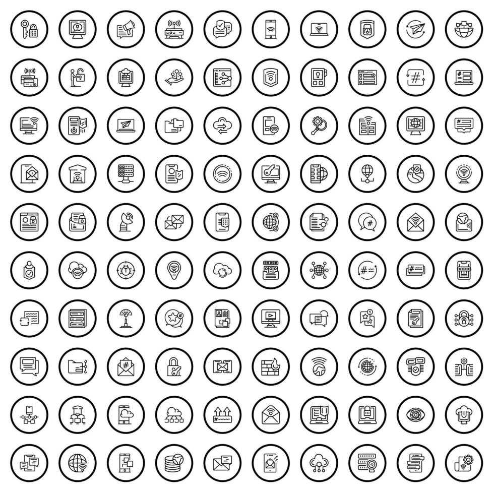 100 netwerk iconen set, Kaderstijl vector