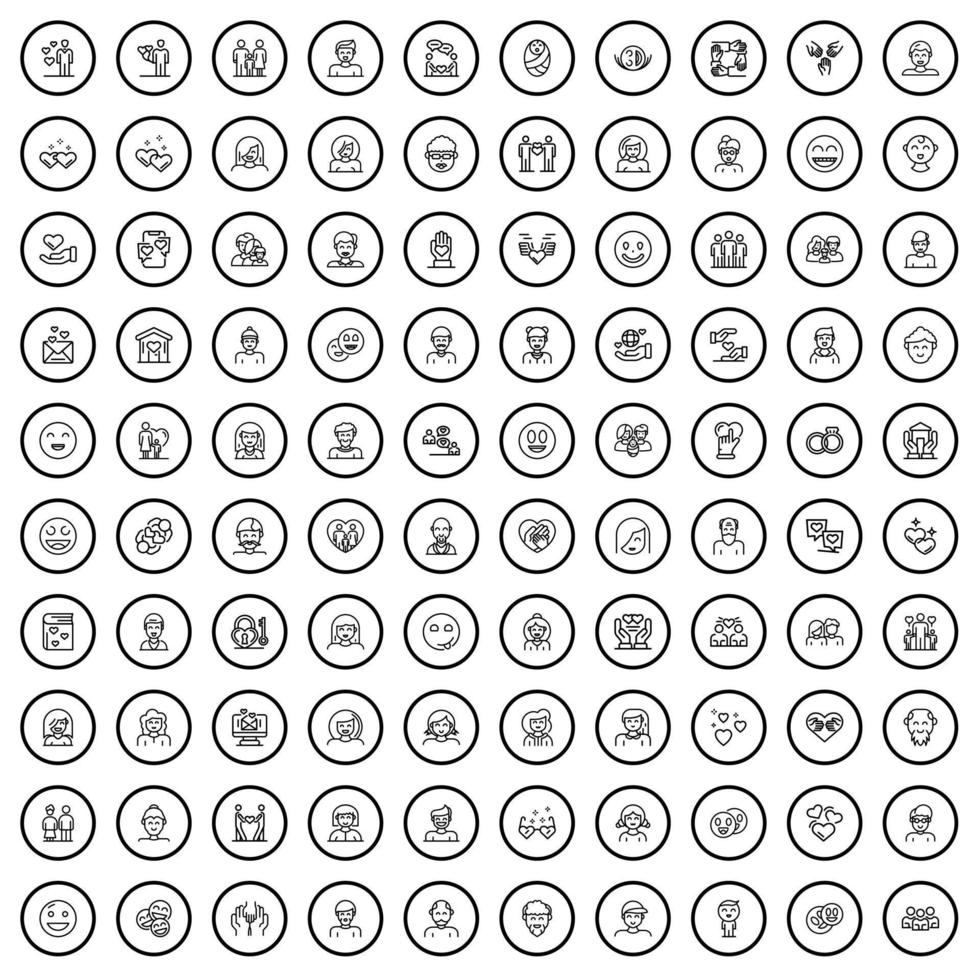 100 mensen iconen set, Kaderstijl vector