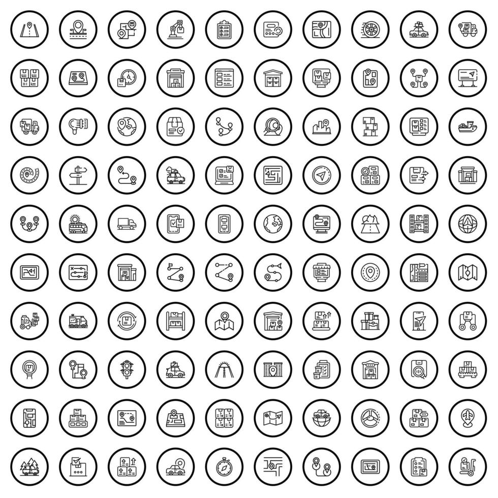 100 bestemming pictogrammen set, schets stijl vector