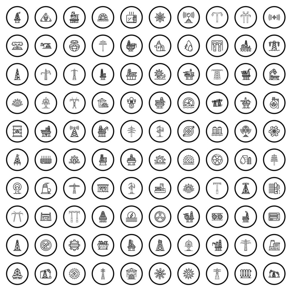 100 energie iconen set, Kaderstijl vector