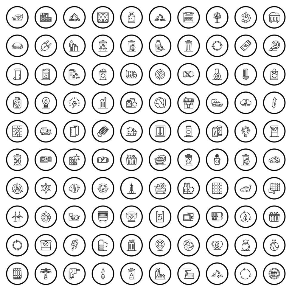 100 ecologie iconen set, Kaderstijl vector