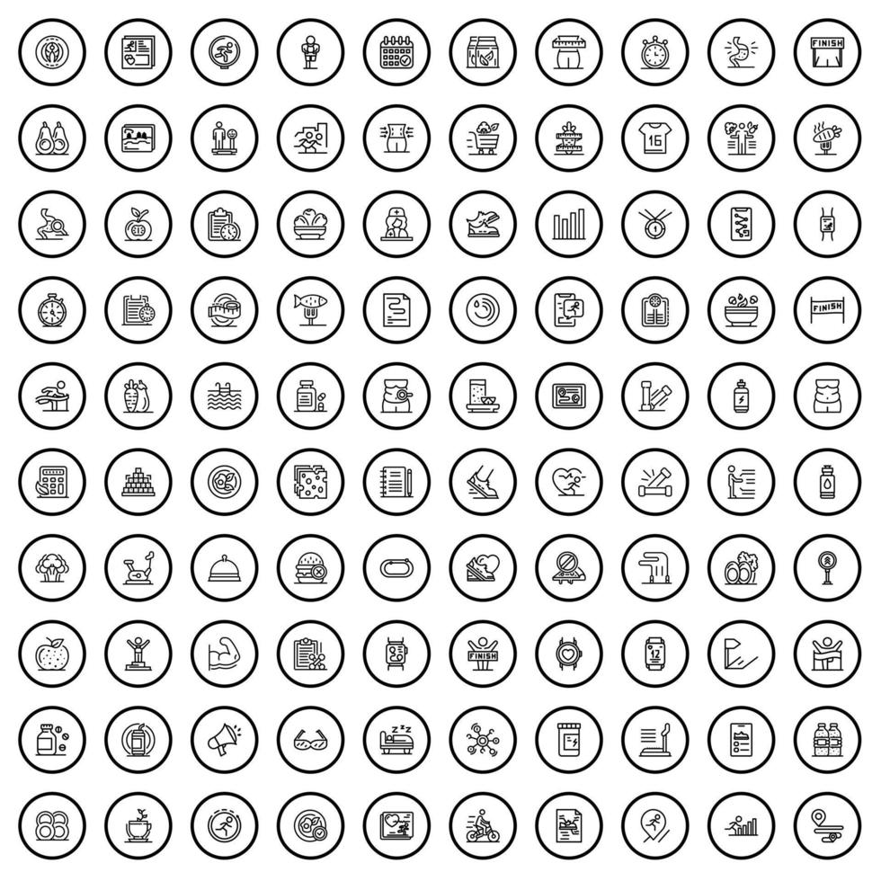 100 fitness iconen set, Kaderstijl vector