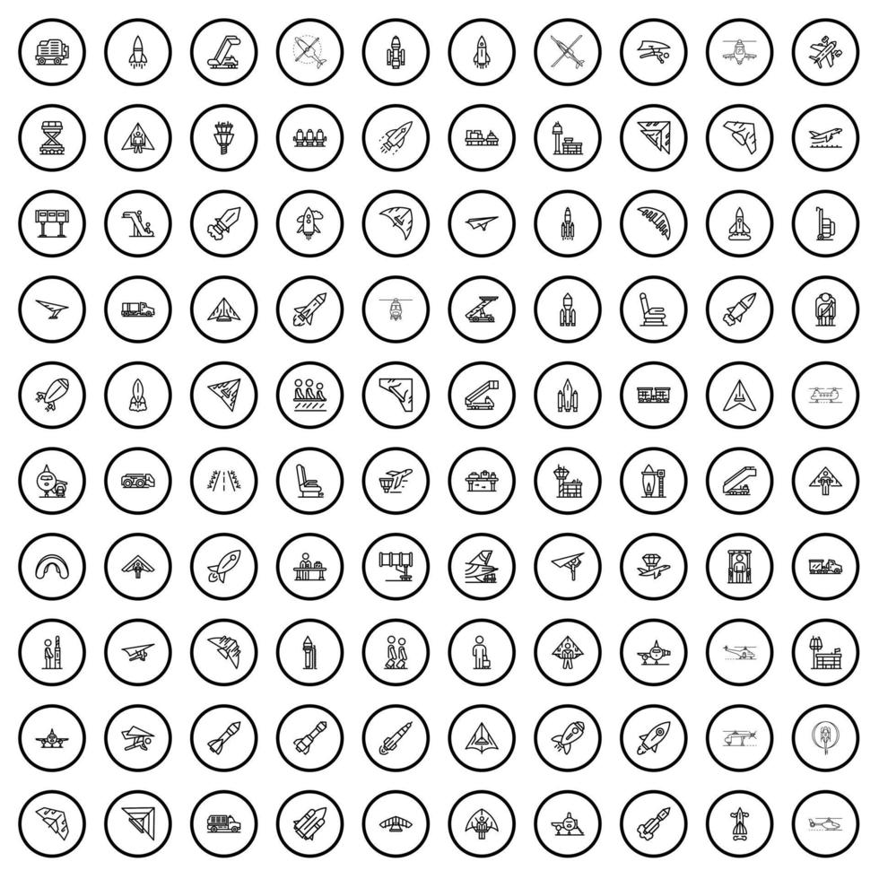 100 vliegen iconen set, Kaderstijl vector