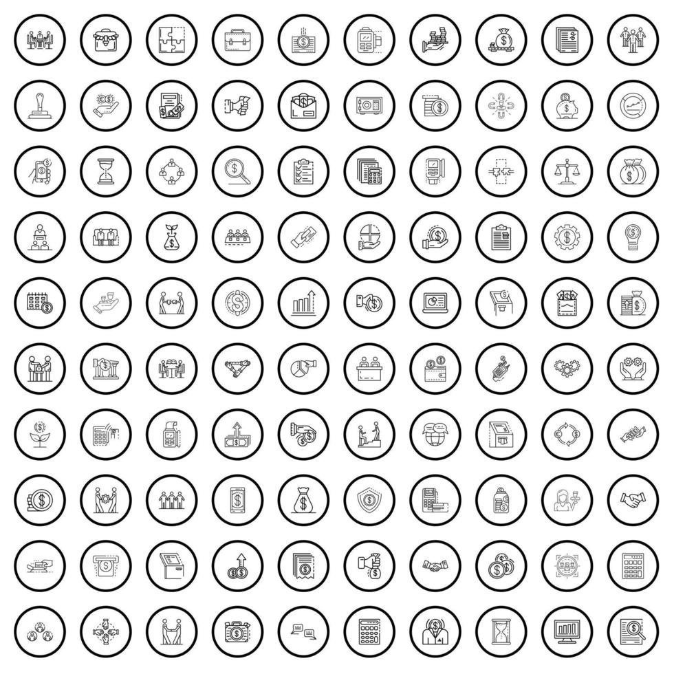 100 zakelijke iconen set, Kaderstijl vector