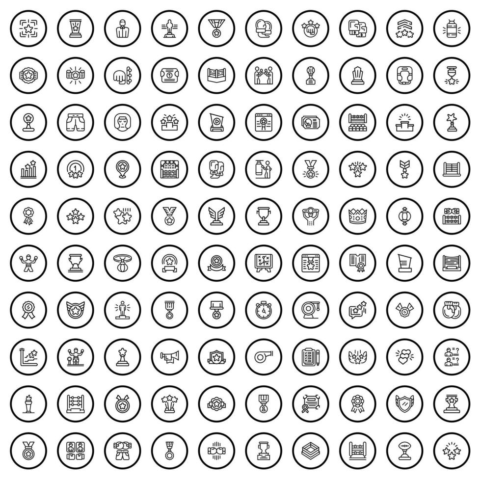 100 kampioen pictogrammen set, schets stijl vector