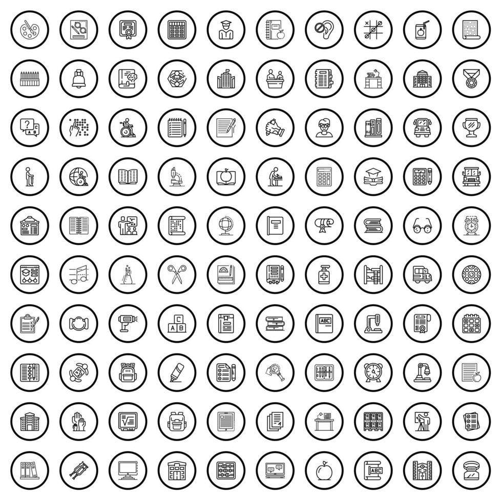 100 klas pictogrammen set, schets stijl vector